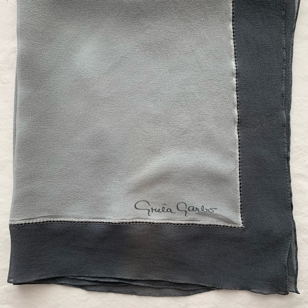 Greta Garbo Ladies Squared Scarf Made in Italy 100% Silk Sheer 20x20 Gray